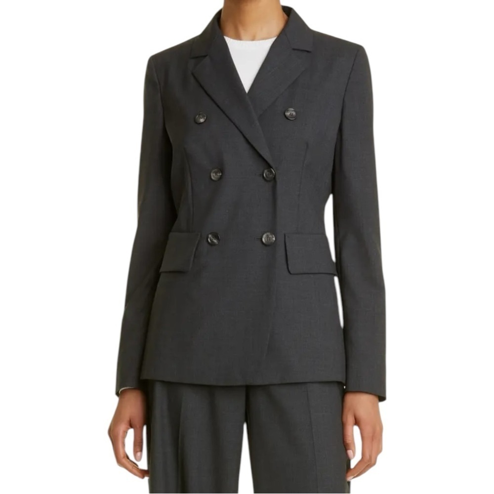 Max Mara‎ Editore Double Breasted Virgin Wool Blazer Dark Gray 0